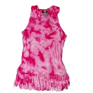 YF&B Pink Tie Dye Fringe Racerback Girls Tank Top